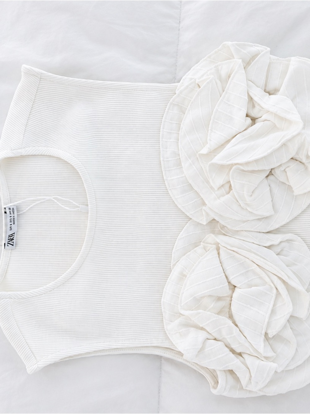 Zara Cream Ribbed Tank Top with Rosette Details